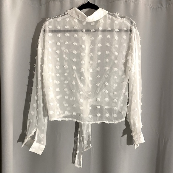 Swiss Dot Button Up Tie Waist Blouse - Picture 2 of 2